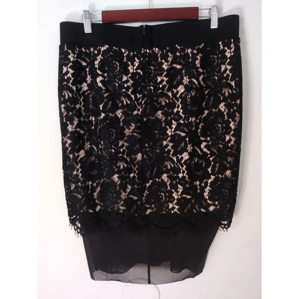 Torrid Black & Nude Lined Floral Lace w/ Chiffon Hem Skirt Size Large or 0X - Picture 7 of 10
